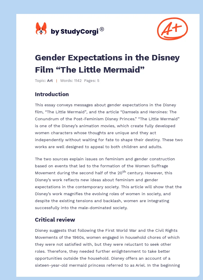 Gender Expectations in the Disney Film “The Little Mermaid”. Page 1