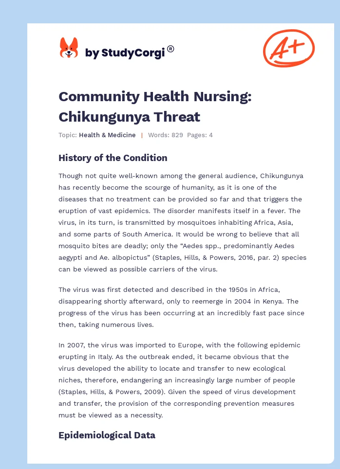 Community Health Nursing: Chikungunya Threat. Page 1
