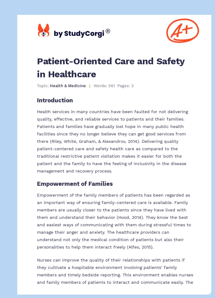 Patient-Oriented Care and Safety in Healthcare. Page 1