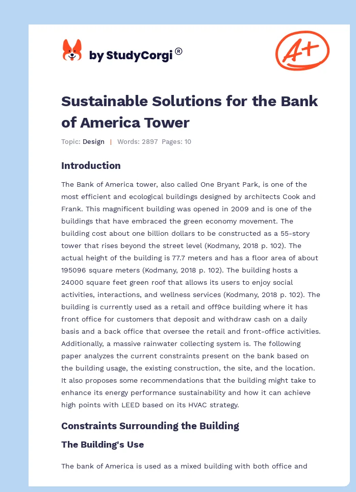 Sustainable Solutions for the Bank of America Tower. Page 1