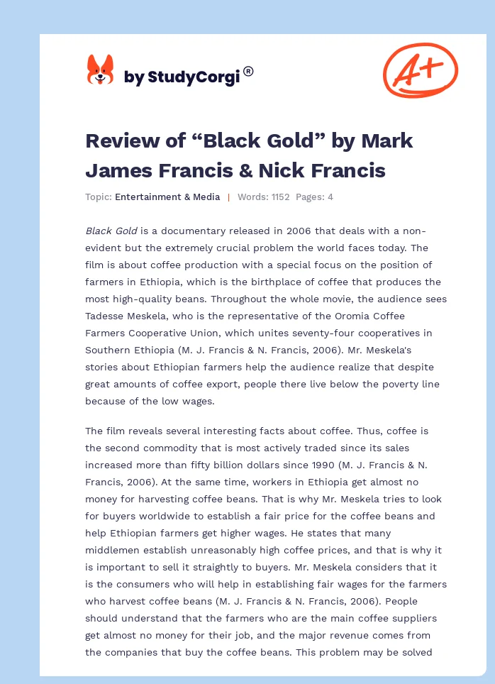 Review of “Black Gold” by Mark James Francis & Nick Francis. Page 1