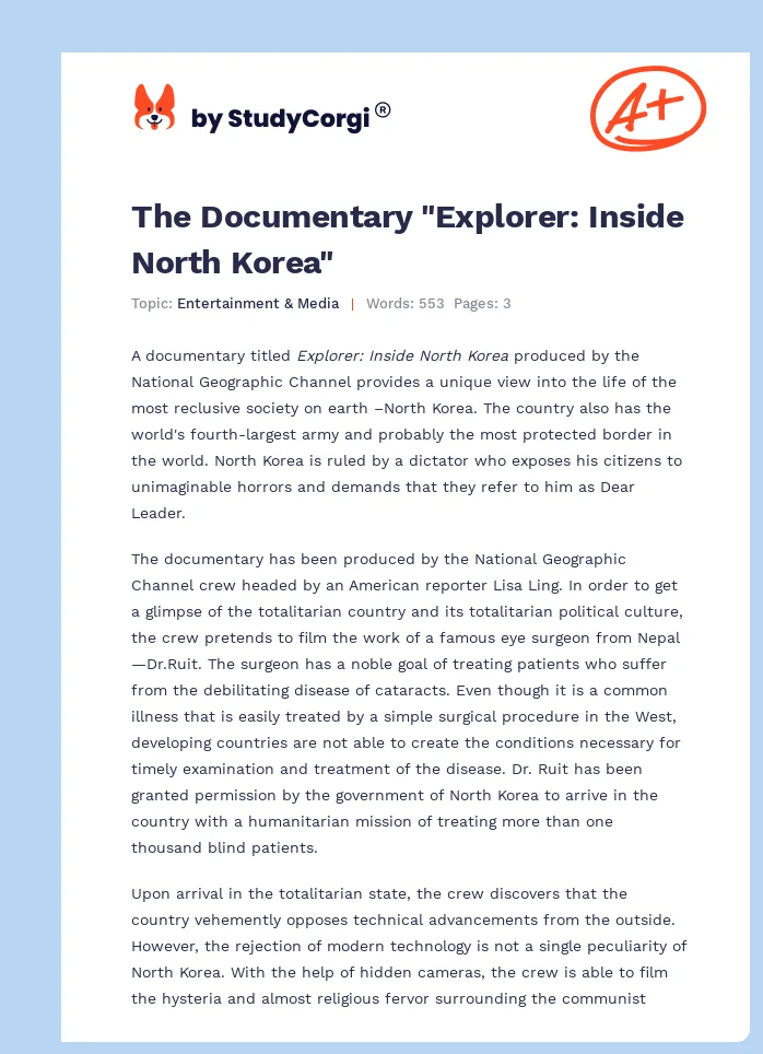 The Documentary "Explorer: Inside North Korea". Page 1