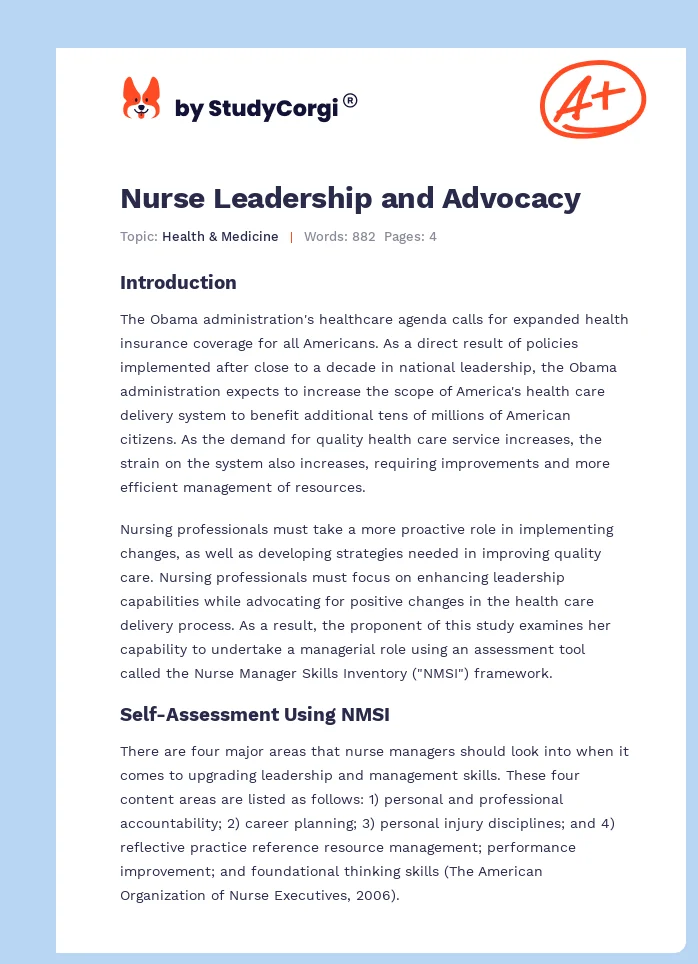 Nurse Leadership and Advocacy. Page 1