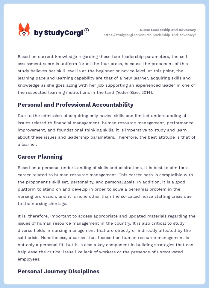 Nurse Leadership and Advocacy. Page 2