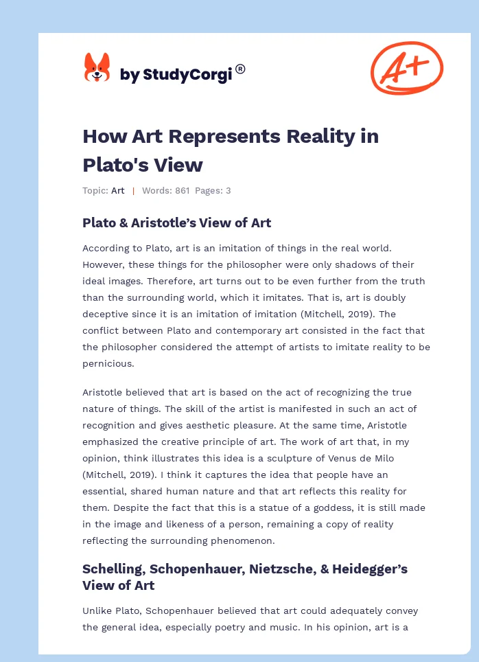 How Art Represents Reality in Plato's View. Page 1