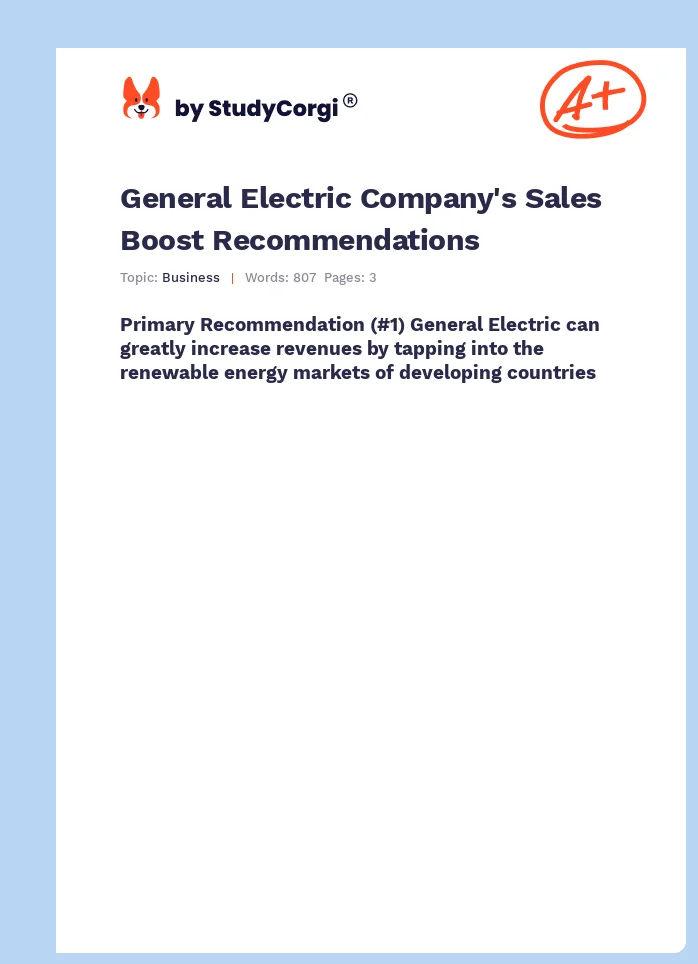 General Electric Company's Sales Boost Recommendations. Page 1