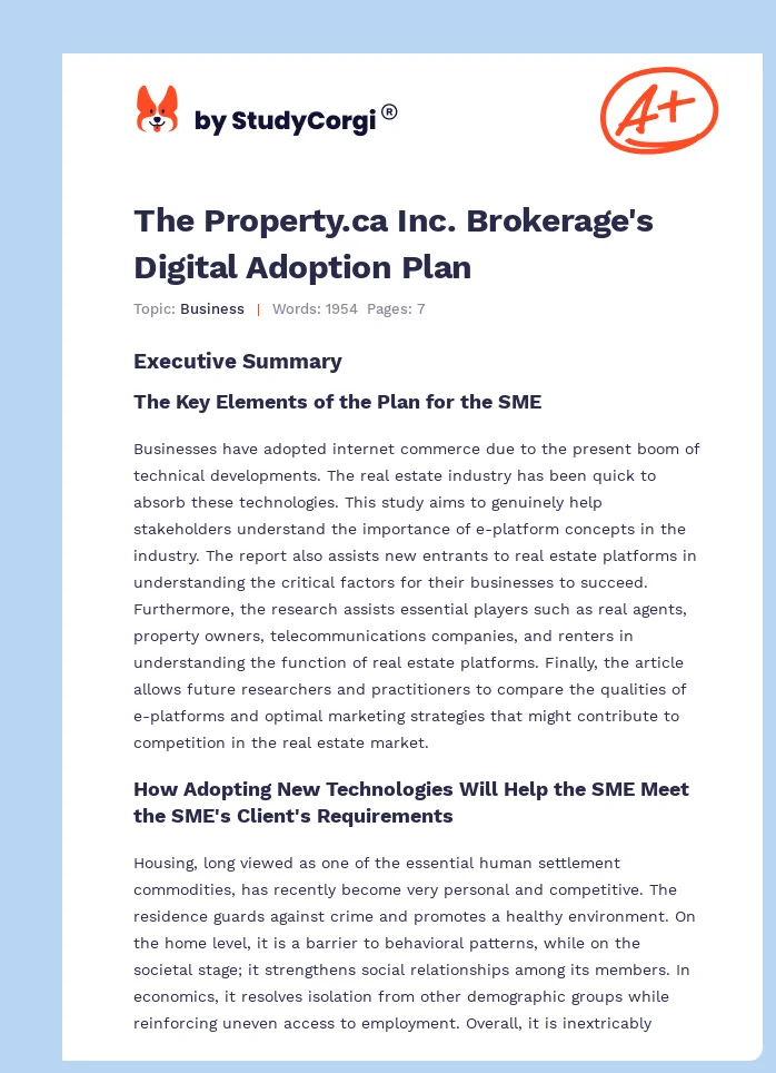 The Property.ca Inc. Brokerage's Digital Adoption Plan. Page 1