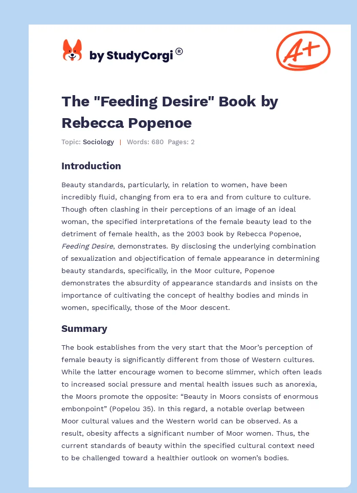 The "Feeding Desire" Book by Rebecca Popenoe. Page 1