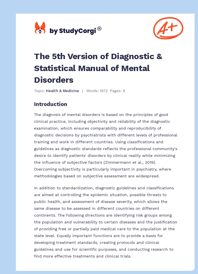 The 5th Version of Diagnostic & Statistical Manual of Mental Disorders. Page 1