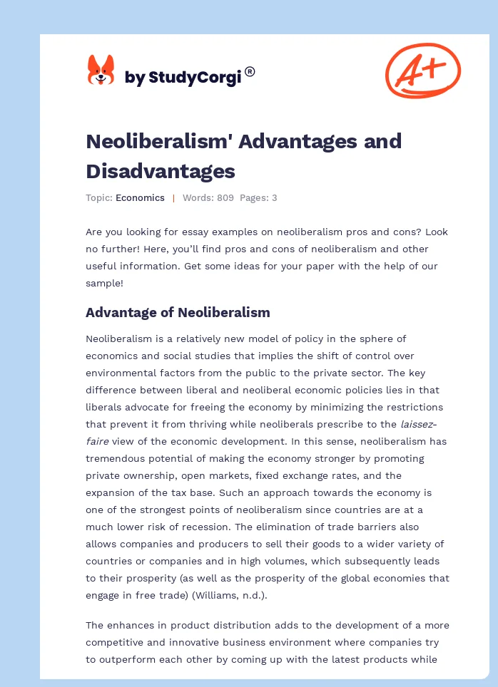 Neoliberalism' Advantages and Disadvantages. Page 1