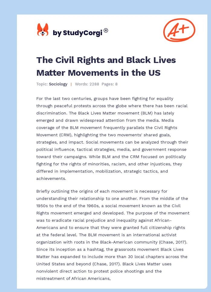 The Civil Rights and Black Lives Matter Movements in the US. Page 1