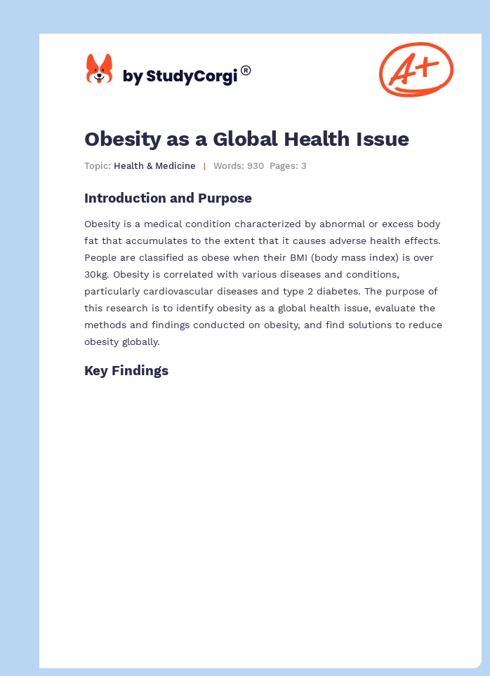 Obesity as a Global Health Issue. Page 1