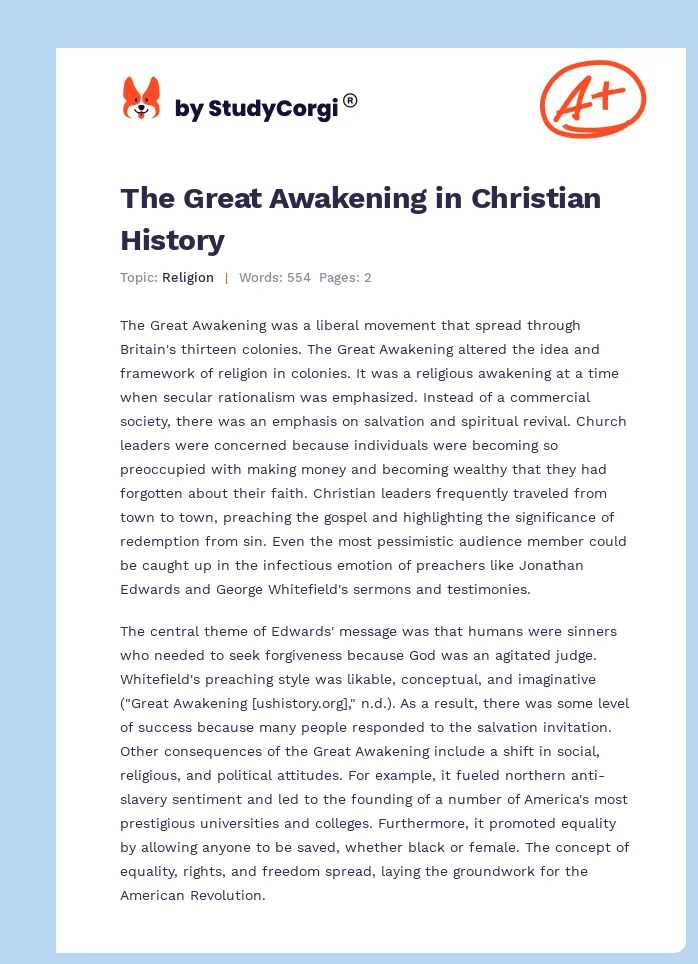 The Great Awakening in Christian History. Page 1