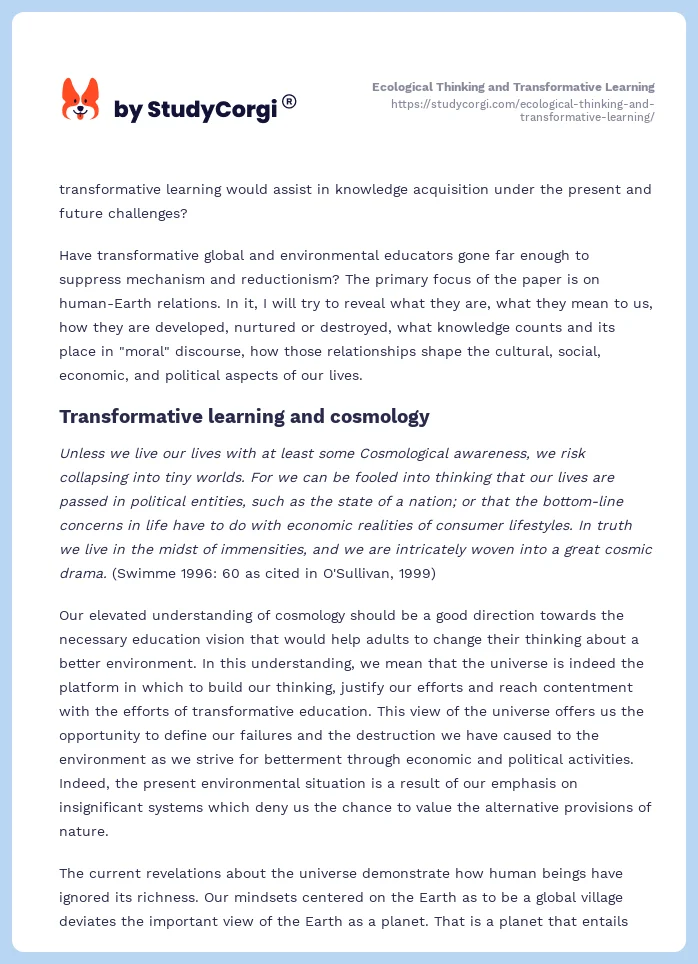 Ecological Thinking and Transformative Learning. Page 2