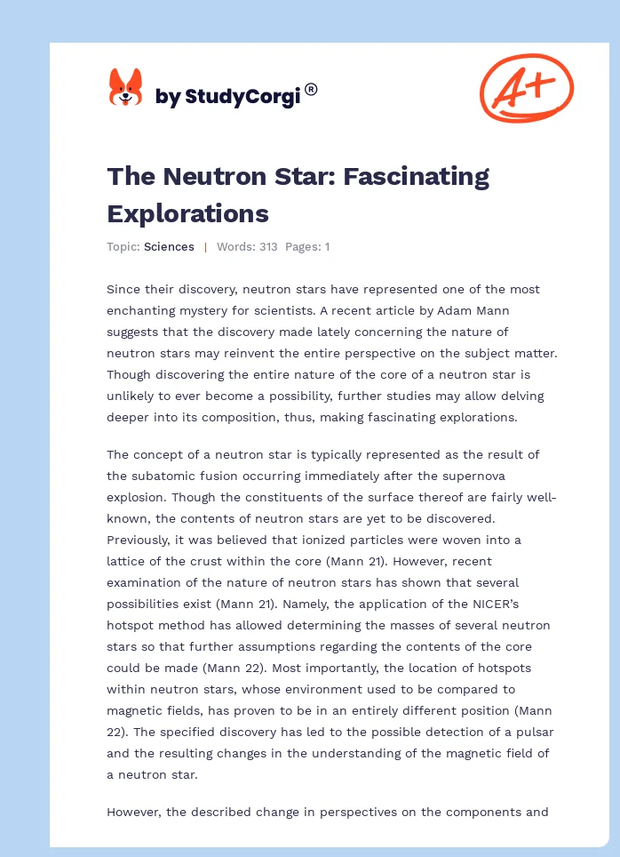 The Neutron Star: Fascinating Explorations. Page 1