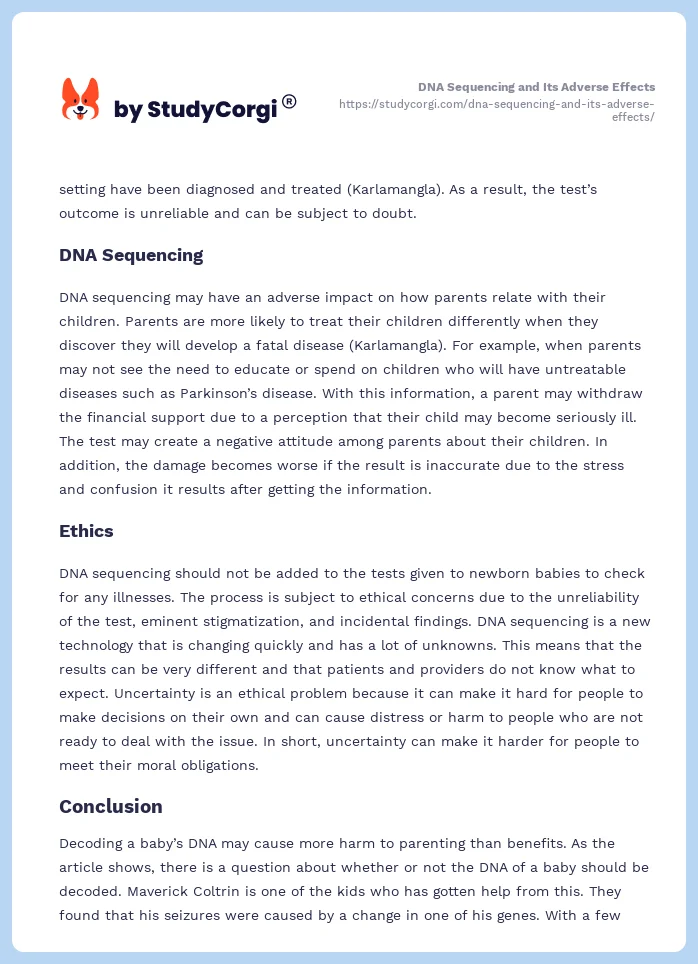 DNA Sequencing and Its Adverse Effects. Page 2