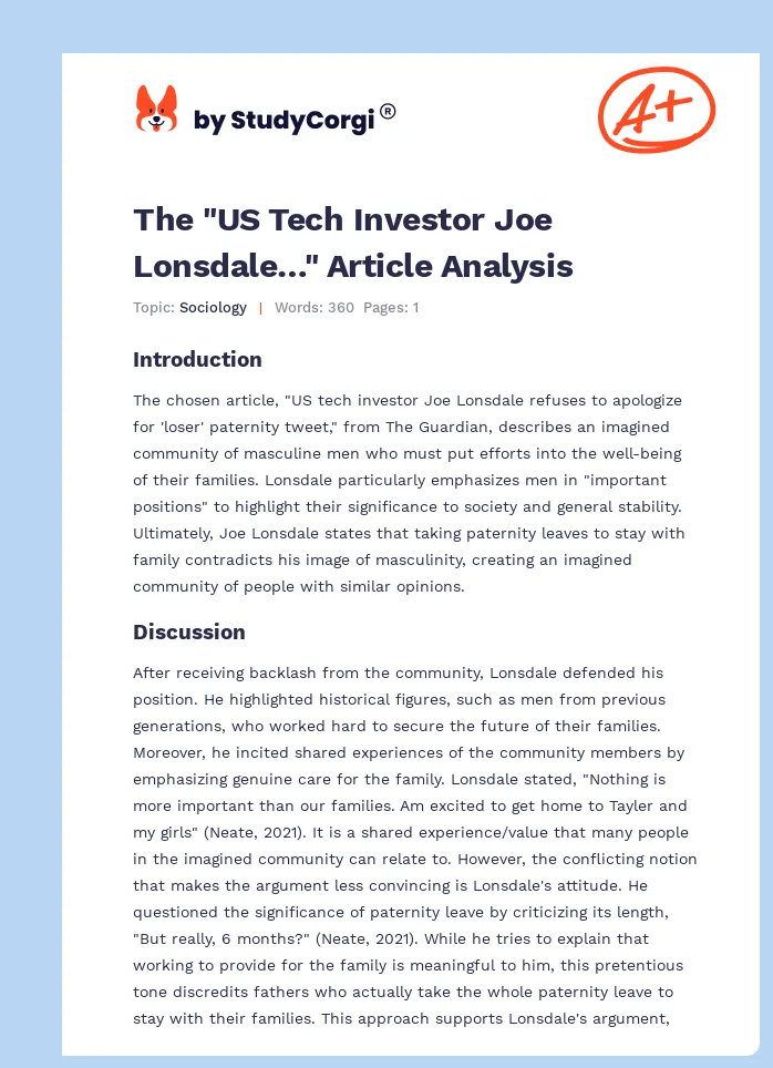 The "US Tech Investor Joe Lonsdale…" Article Analysis. Page 1