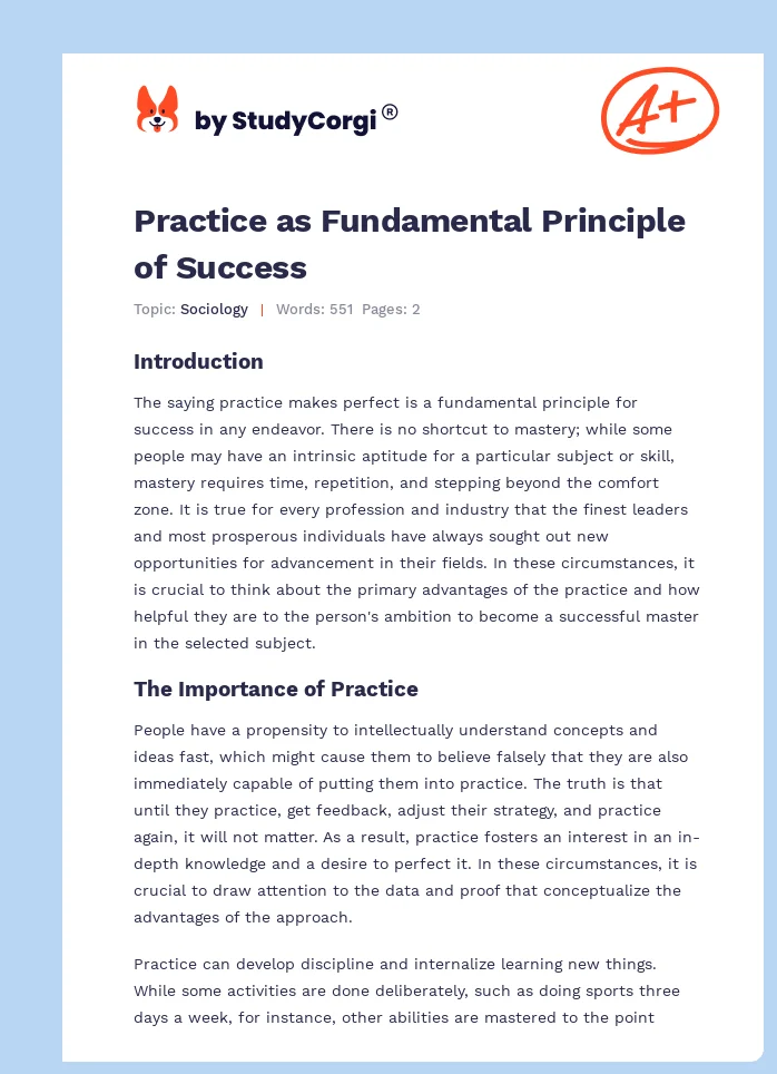 Practice as Fundamental Principle of Success. Page 1