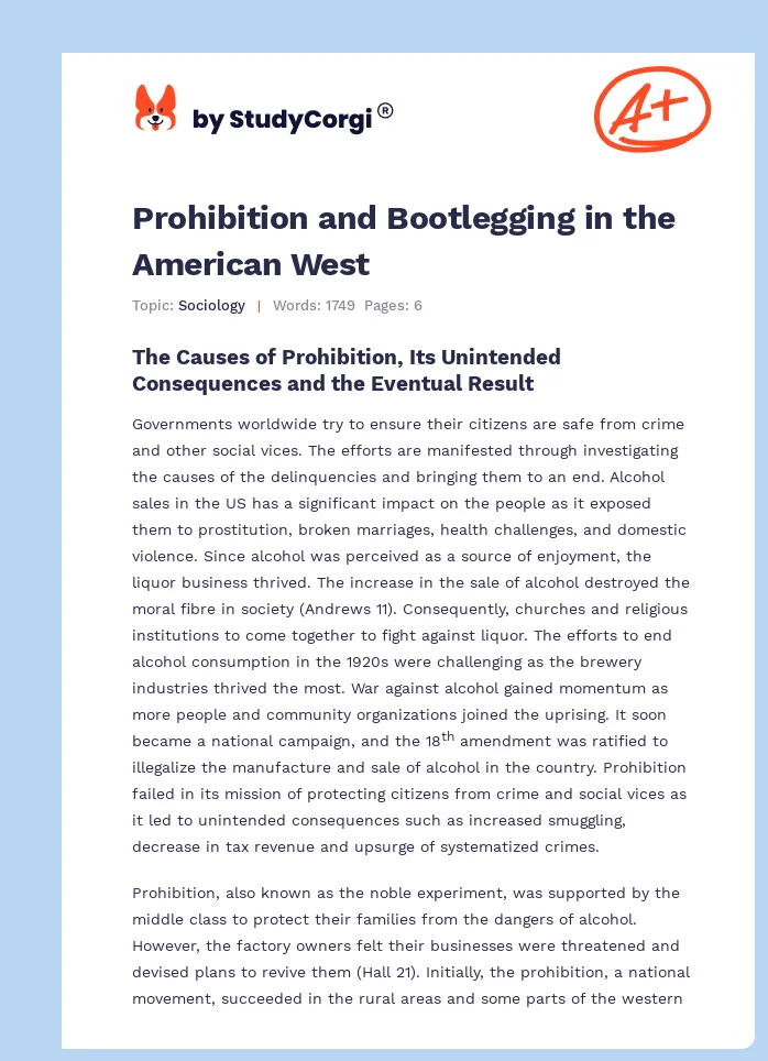 Prohibition and Bootlegging in the American West. Page 1