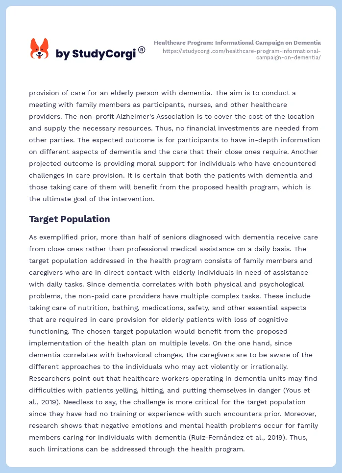 Healthcare Program: Informational Campaign on Dementia. Page 2