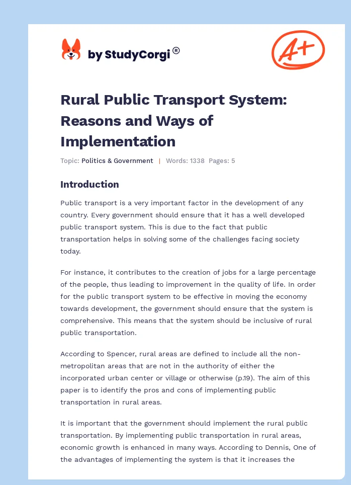 Rural Public Transport System: Reasons and Ways of Implementation. Page 1
