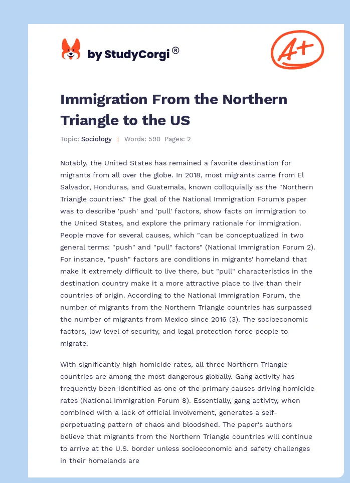 Immigration From the Northern Triangle to the US. Page 1