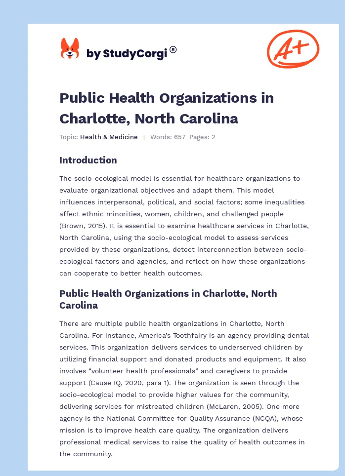 Public Health Organizations in Charlotte, North Carolina. Page 1