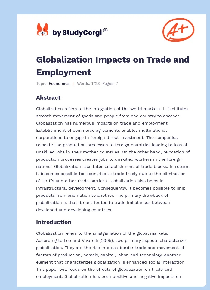 Globalization Impacts on Trade and Employment. Page 1