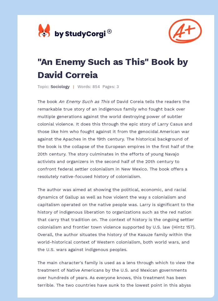 "An Enemy Such as This" Book by David Correia. Page 1