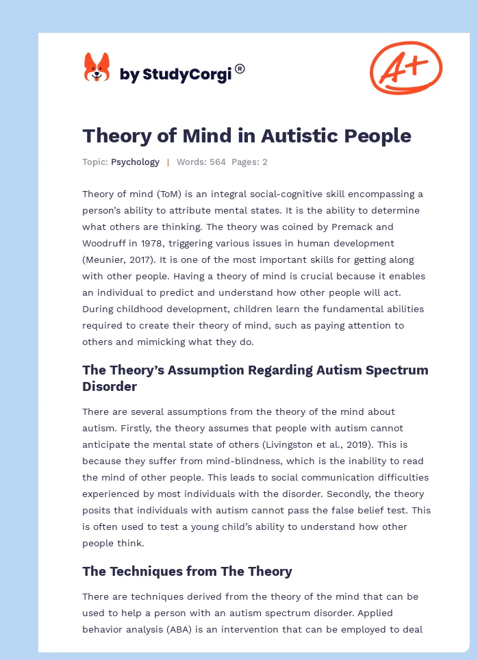 Theory of Mind in Autistic People. Page 1