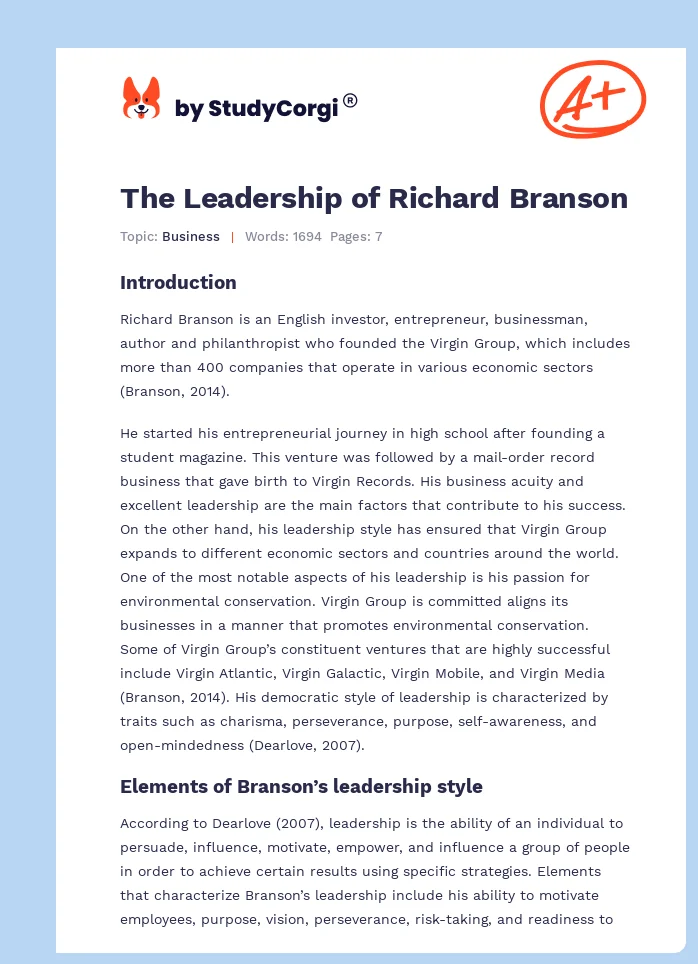 The Leadership of Richard Branson. Page 1