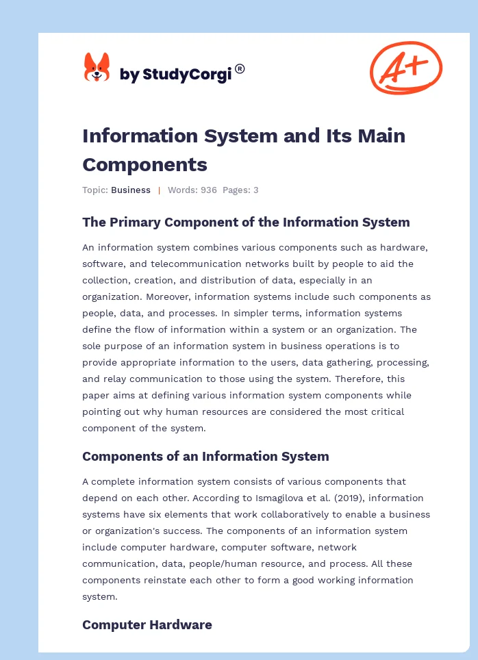 Information System and Its Main Components. Page 1