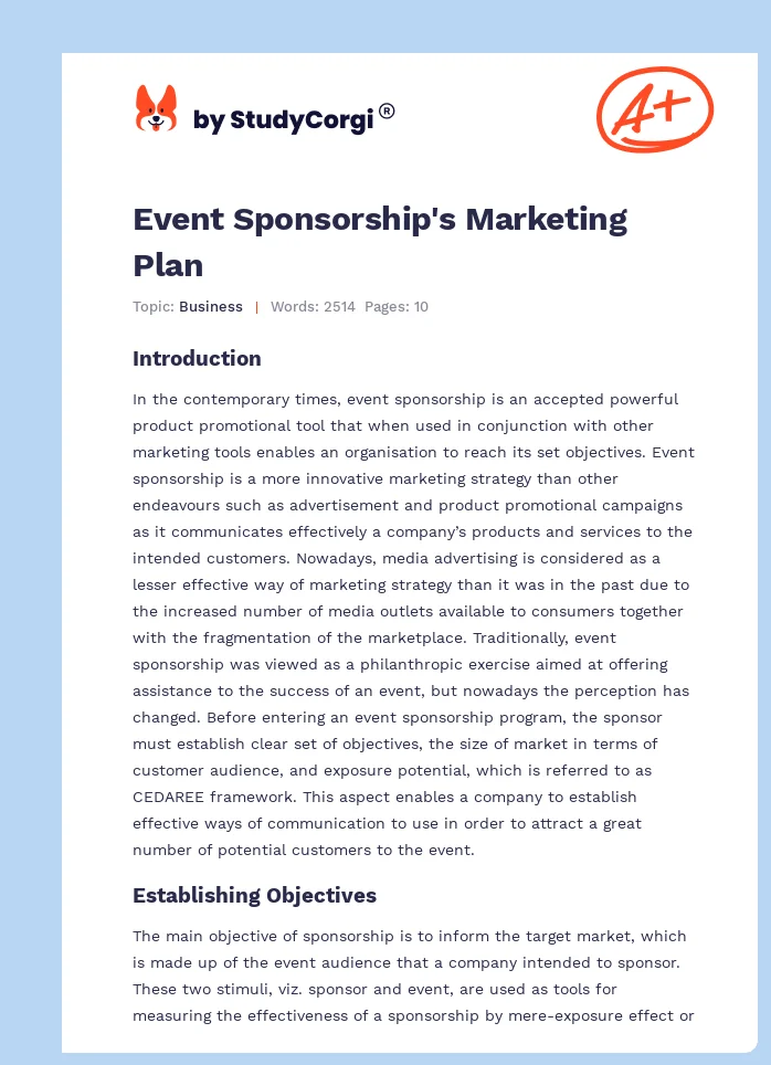 Event Sponsorship's Marketing Plan. Page 1