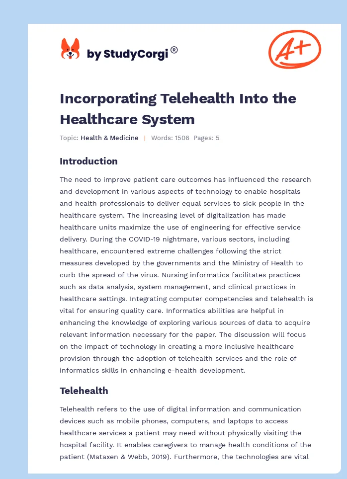 Incorporating Telehealth Into the Healthcare System. Page 1