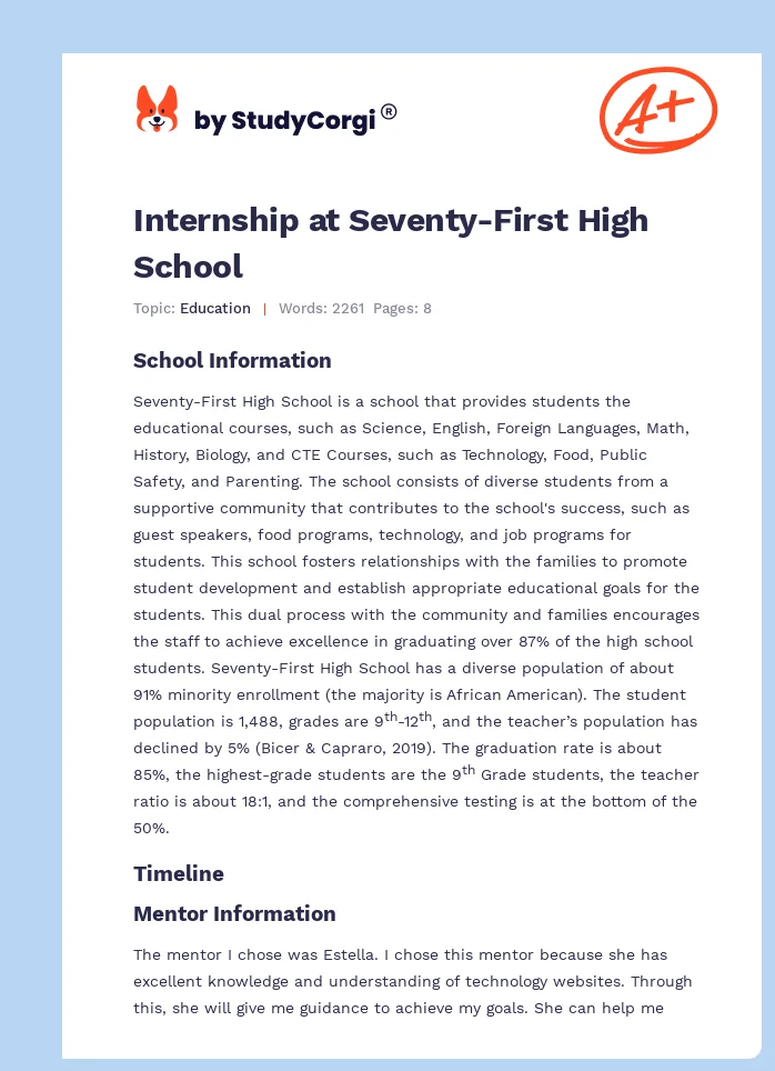 Internship at Seventy-First High School. Page 1
