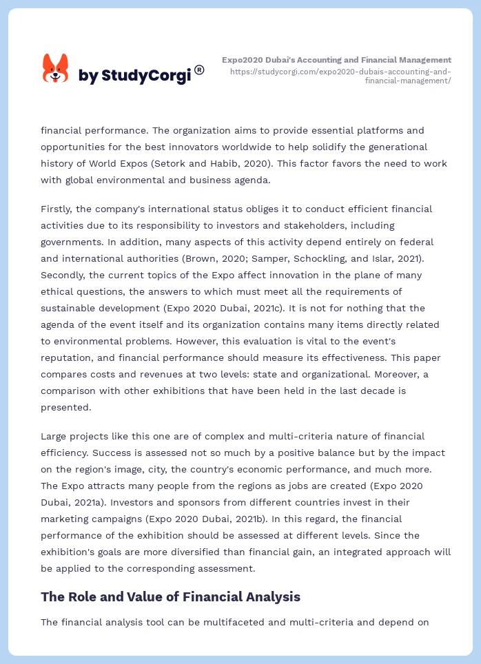 Expo2020 Dubai's Accounting and Financial Management. Page 2
