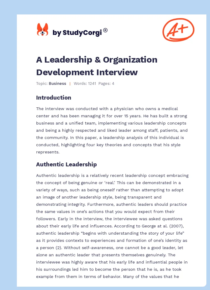 A Leadership & Organization Development Interview. Page 1
