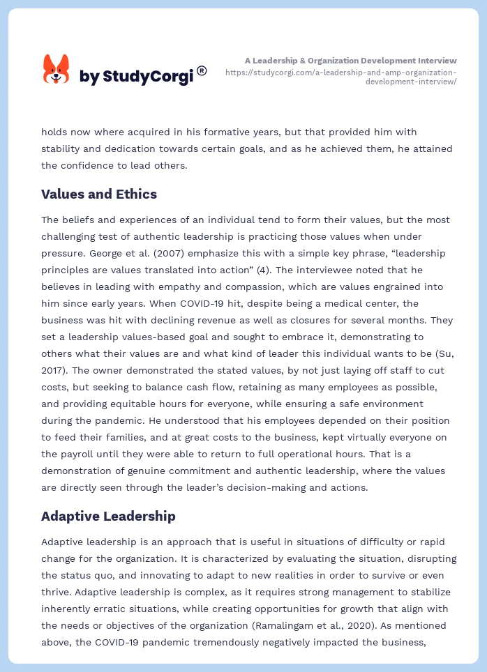 A Leadership & Organization Development Interview. Page 2