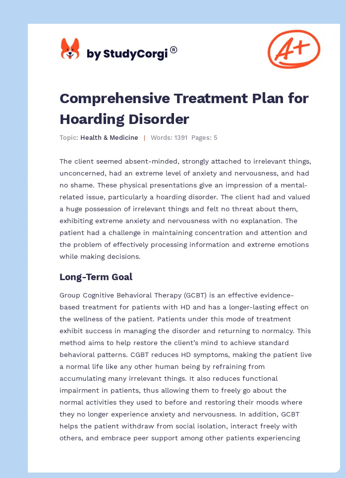 Comprehensive Treatment Plan for Hoarding Disorder. Page 1
