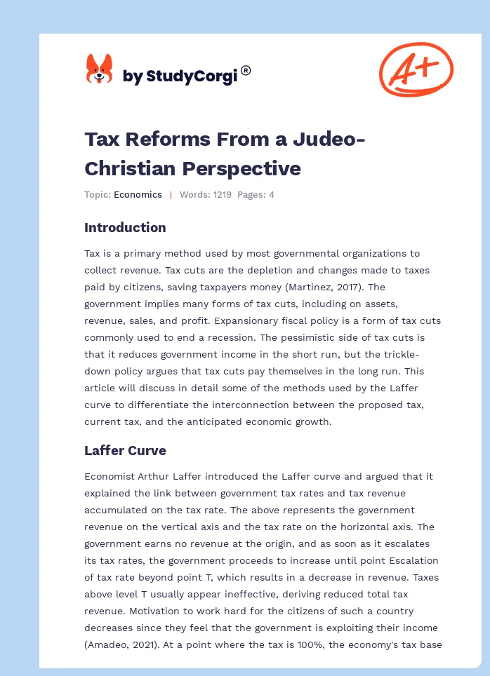 Tax Reforms From a Judeo-Christian Perspective. Page 1