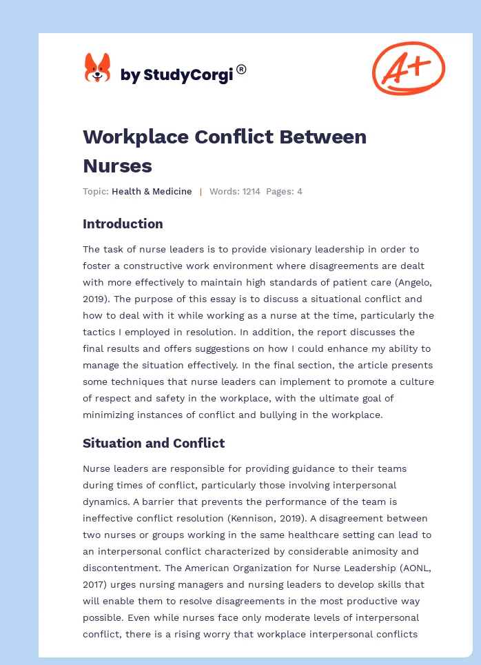 Workplace Conflict Between Nurses. Page 1