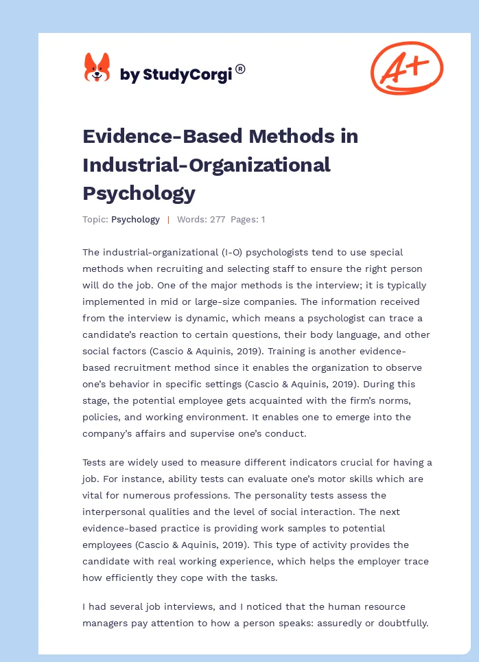 Evidence-Based Methods in Industrial-Organizational Psychology. Page 1