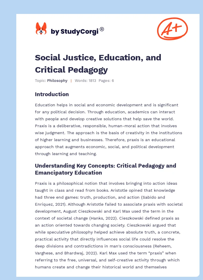 Social Justice, Education, and Critical Pedagogy. Page 1