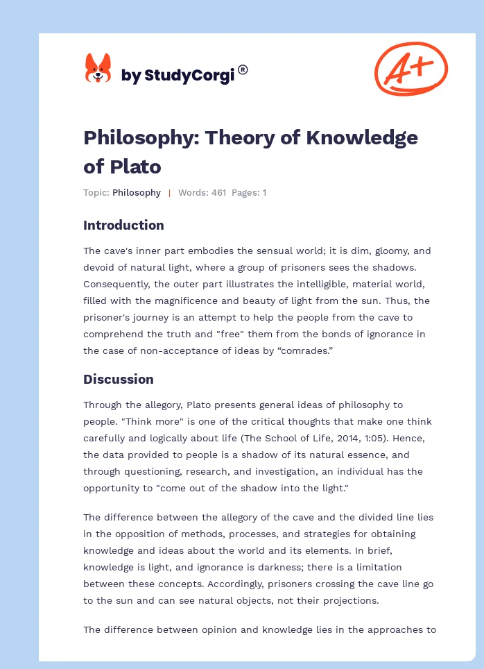 Philosophy: Theory of Knowledge of Plato. Page 1