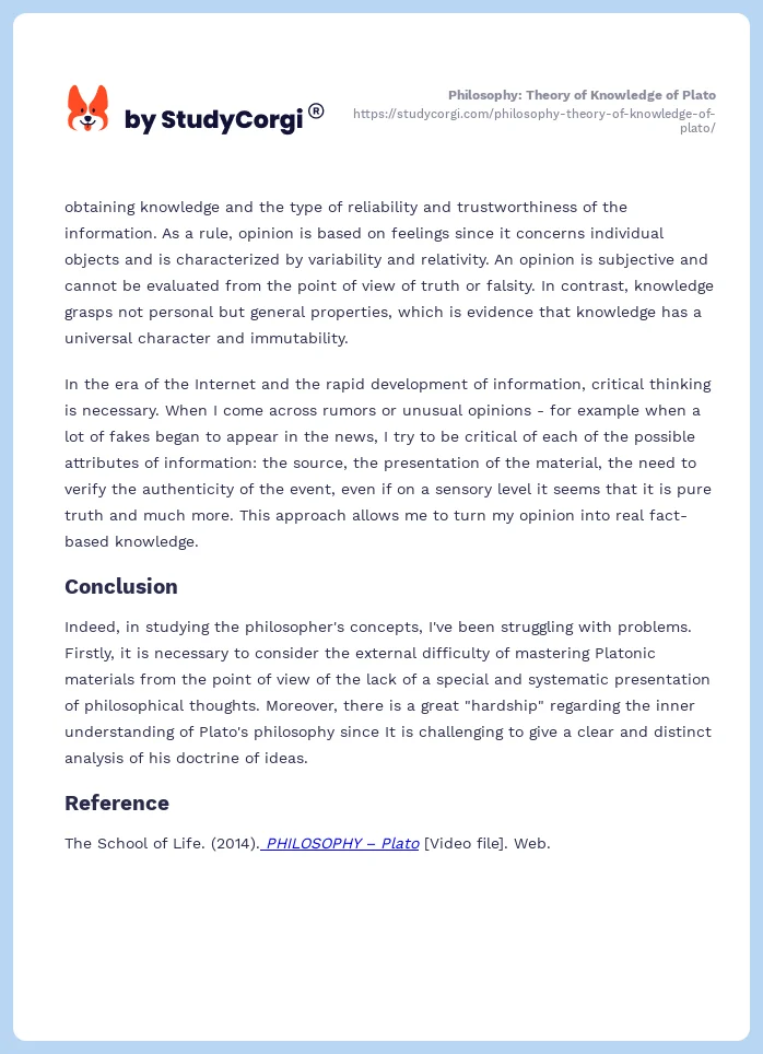 Philosophy: Theory of Knowledge of Plato. Page 2