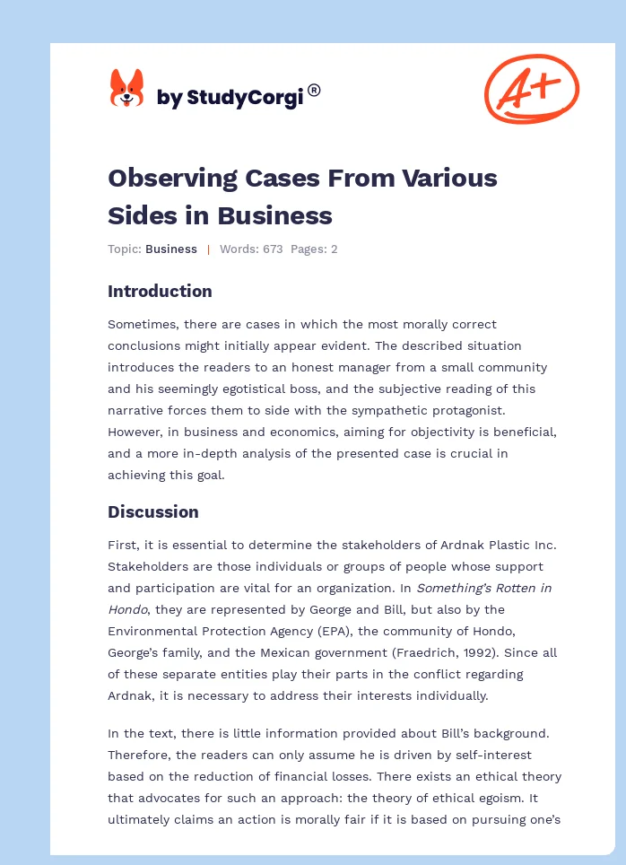 Observing Cases From Various Sides in Business. Page 1