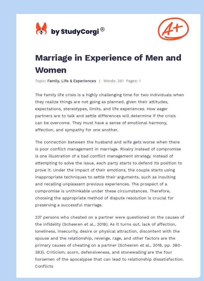 Marriage in Experience of Men and Women. Page 1