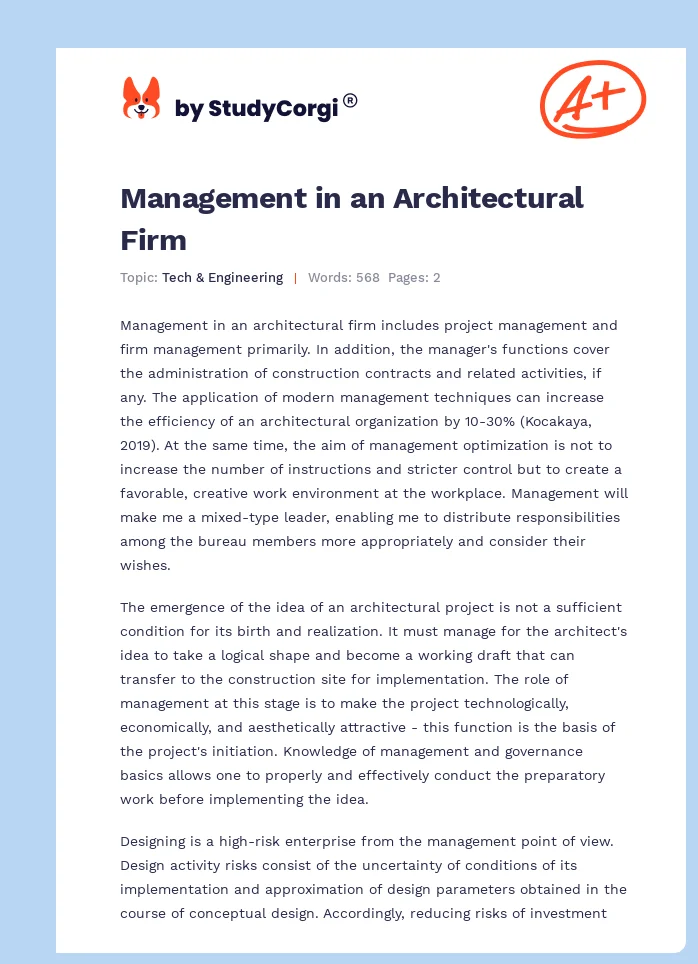 Management in an Architectural Firm. Page 1