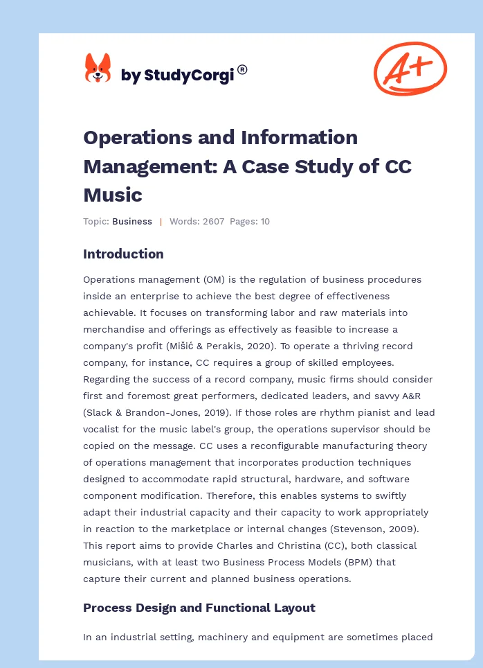 Operations and Information Management: A Case Study of CC Music. Page 1