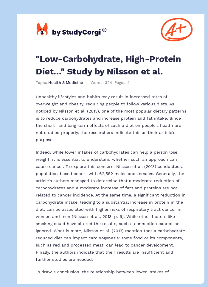 "Low-Carbohydrate, High-Protein Diet…" Study by Nilsson et al.. Page 1